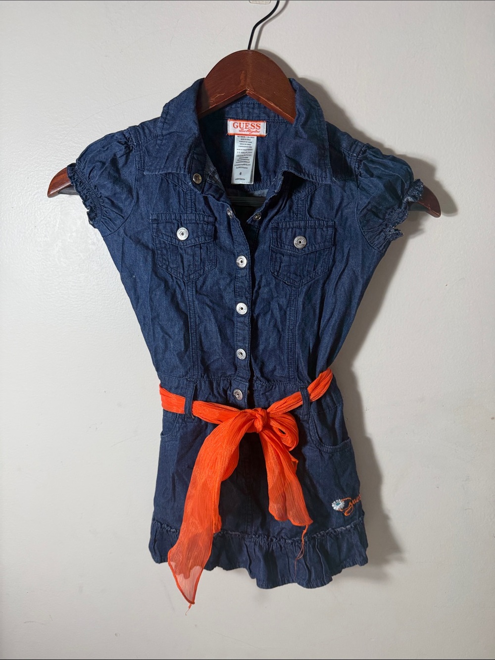GUESS Navy Button-Front Tunic with Orange Tie